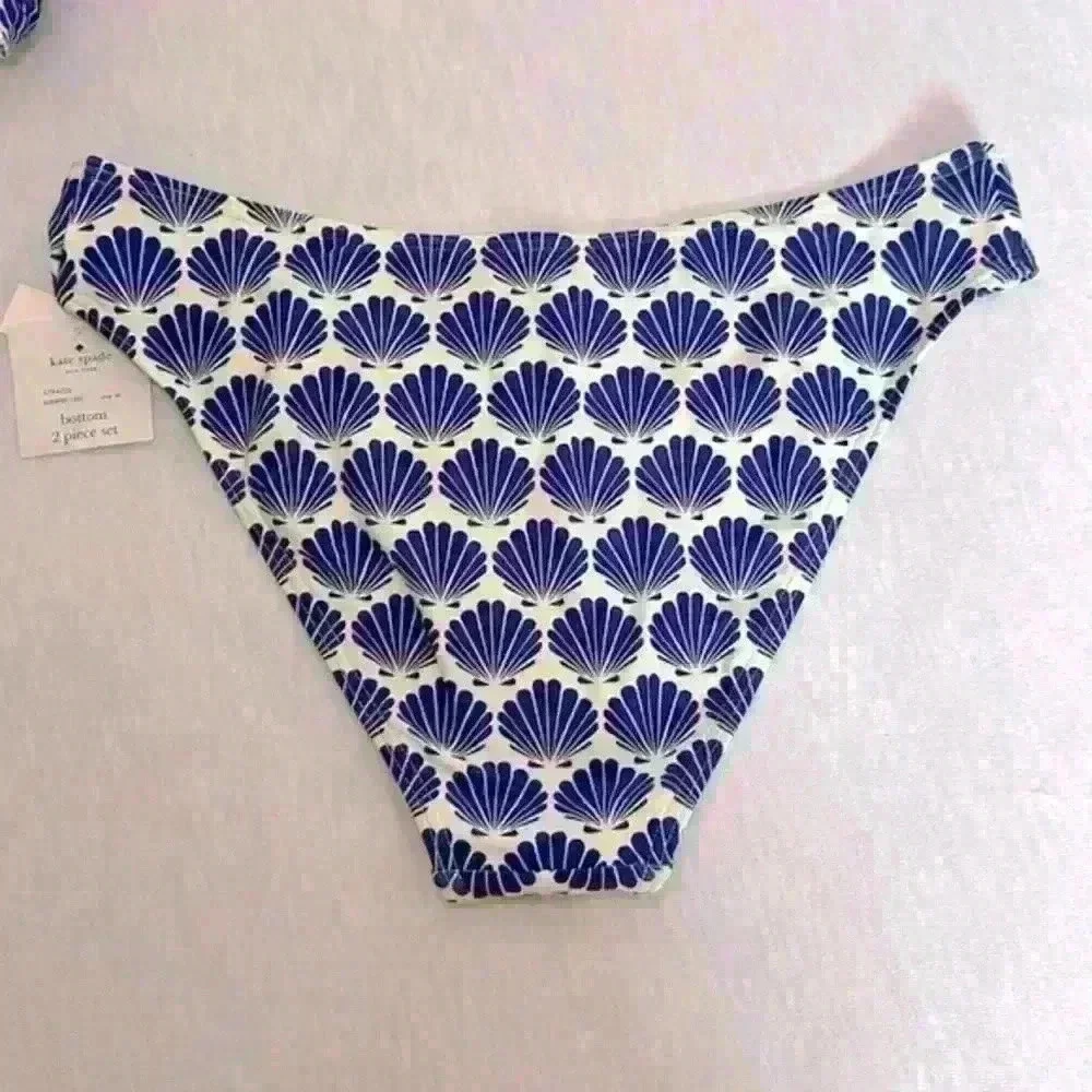 Kate Spade NWT Bikini Set Blueberry Colored Shells on a White Background Size M